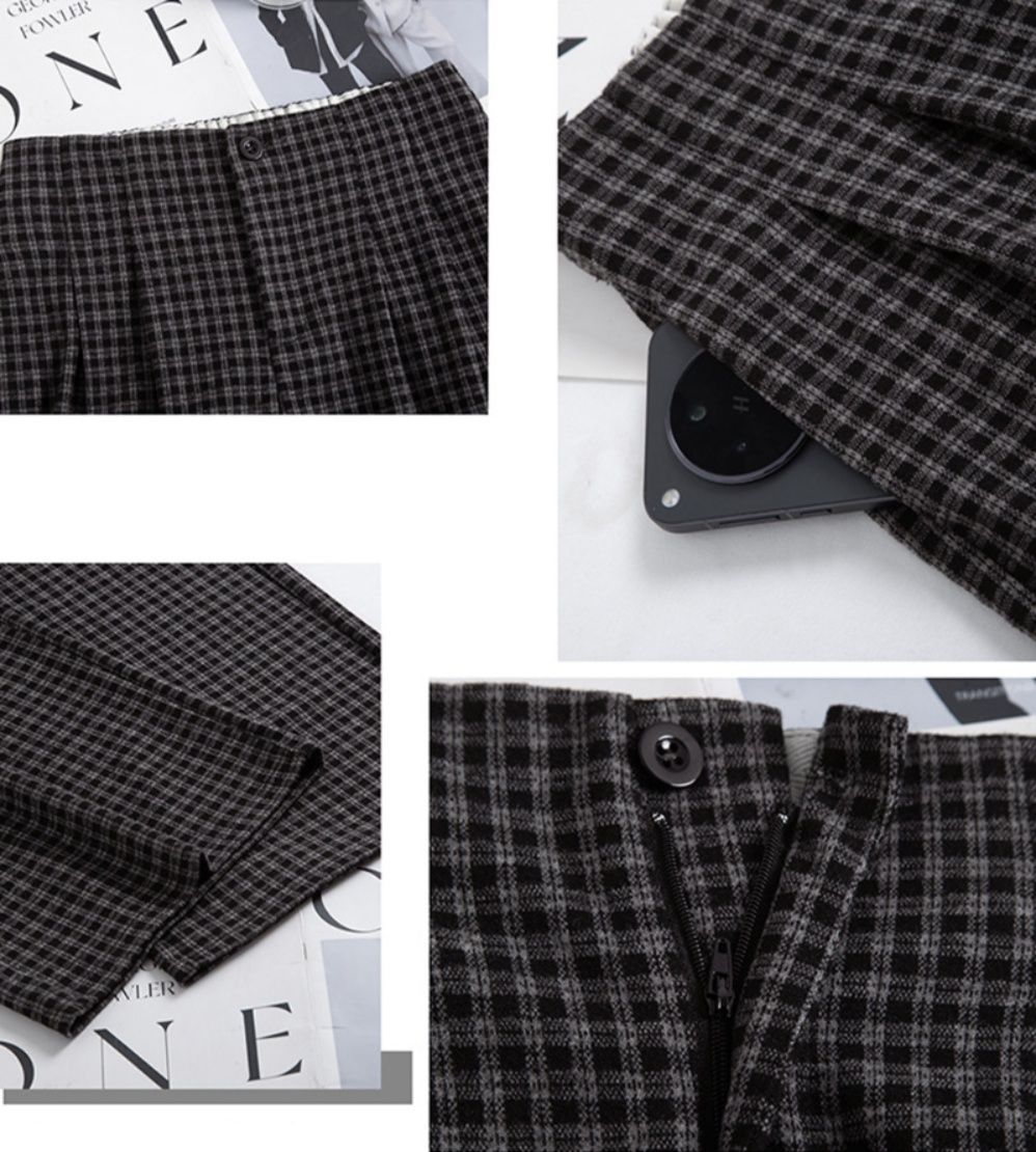 レディースワイドパンツ チェック柄ハイウエストワイドパンツ秋冬