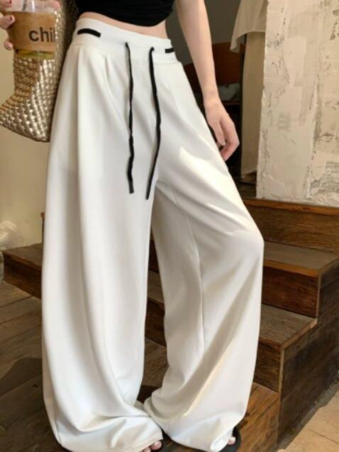 レディースワイドパンツ ハイウエスト紐付きワイドパンツ ゆったり美脚ボトムス