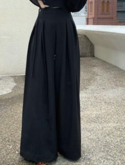 レディースワイドパンツ レディース ハイウエスト ワイドパンツ リボン付きスラックス