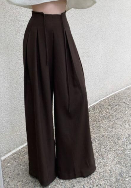 レディースワイドパンツ レディース ハイウエスト ワイドパンツ リボン付きスラックス