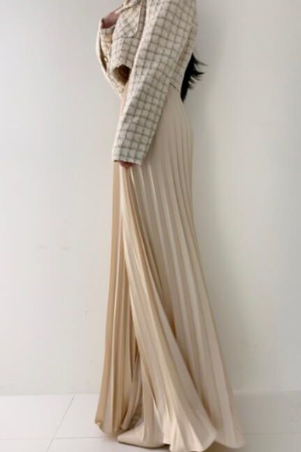 レディースワイドパンツ 女性用プリーツワイドパンツ ベージュ ロング丈スカートパンツ