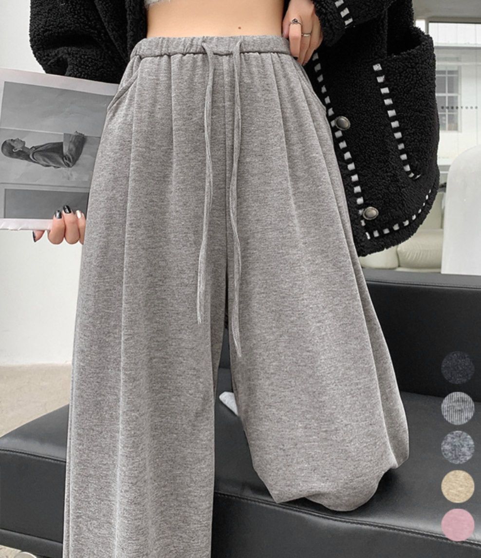 レディースワイドパンツ 薄手スウェット ゆったりワイドパンツ 韓国風
