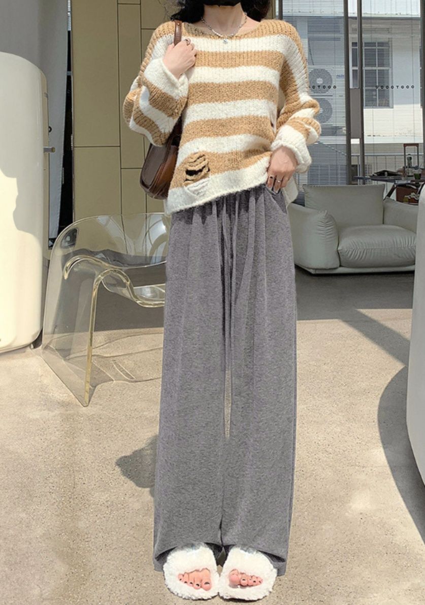 レディースワイドパンツ 薄手スウェット ゆったりワイドパンツ 韓国風