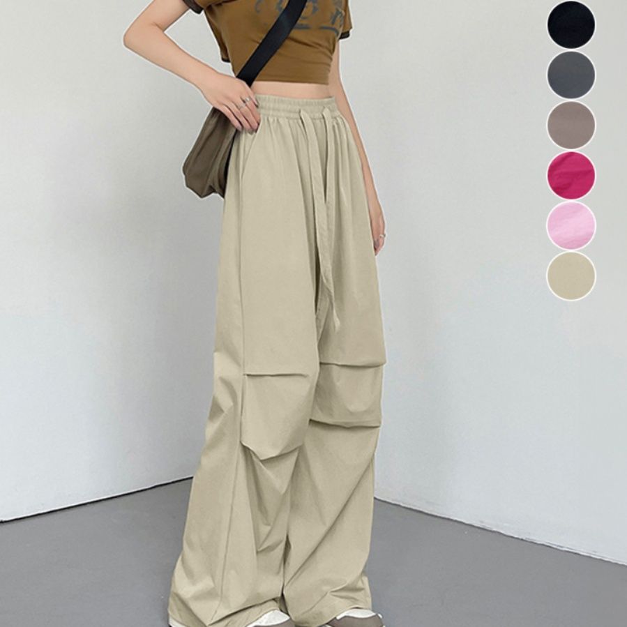 レディースワイドパンツ 多機能ポケット付きゆったりワイドパンツ韓国風