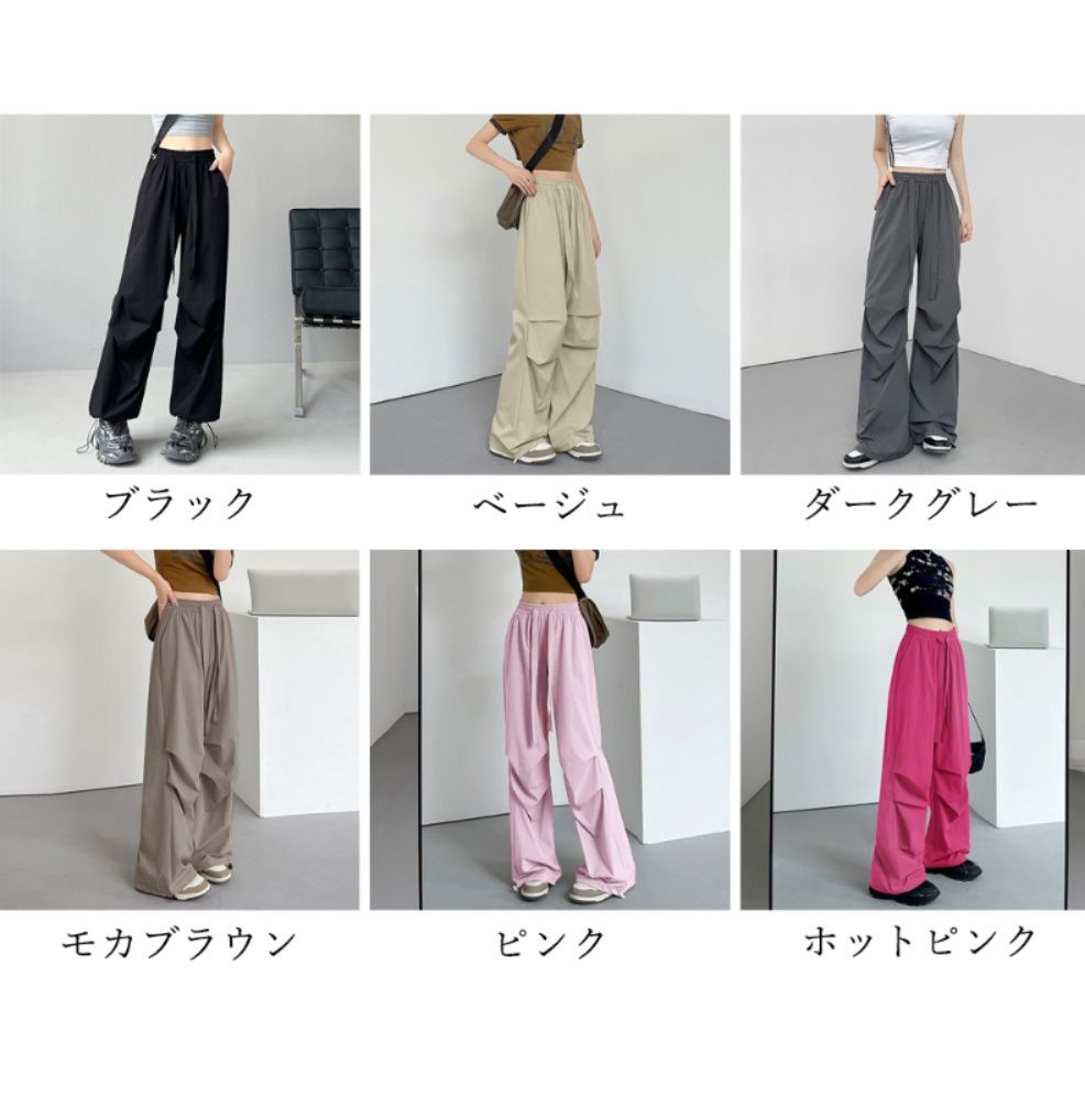 レディースワイドパンツ 多機能ポケット付きゆったりワイドパンツ韓国風