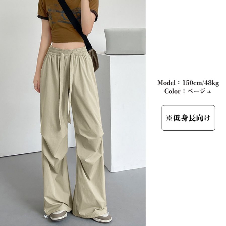 レディースワイドパンツ 多機能ポケット付きゆったりワイドパンツ韓国風