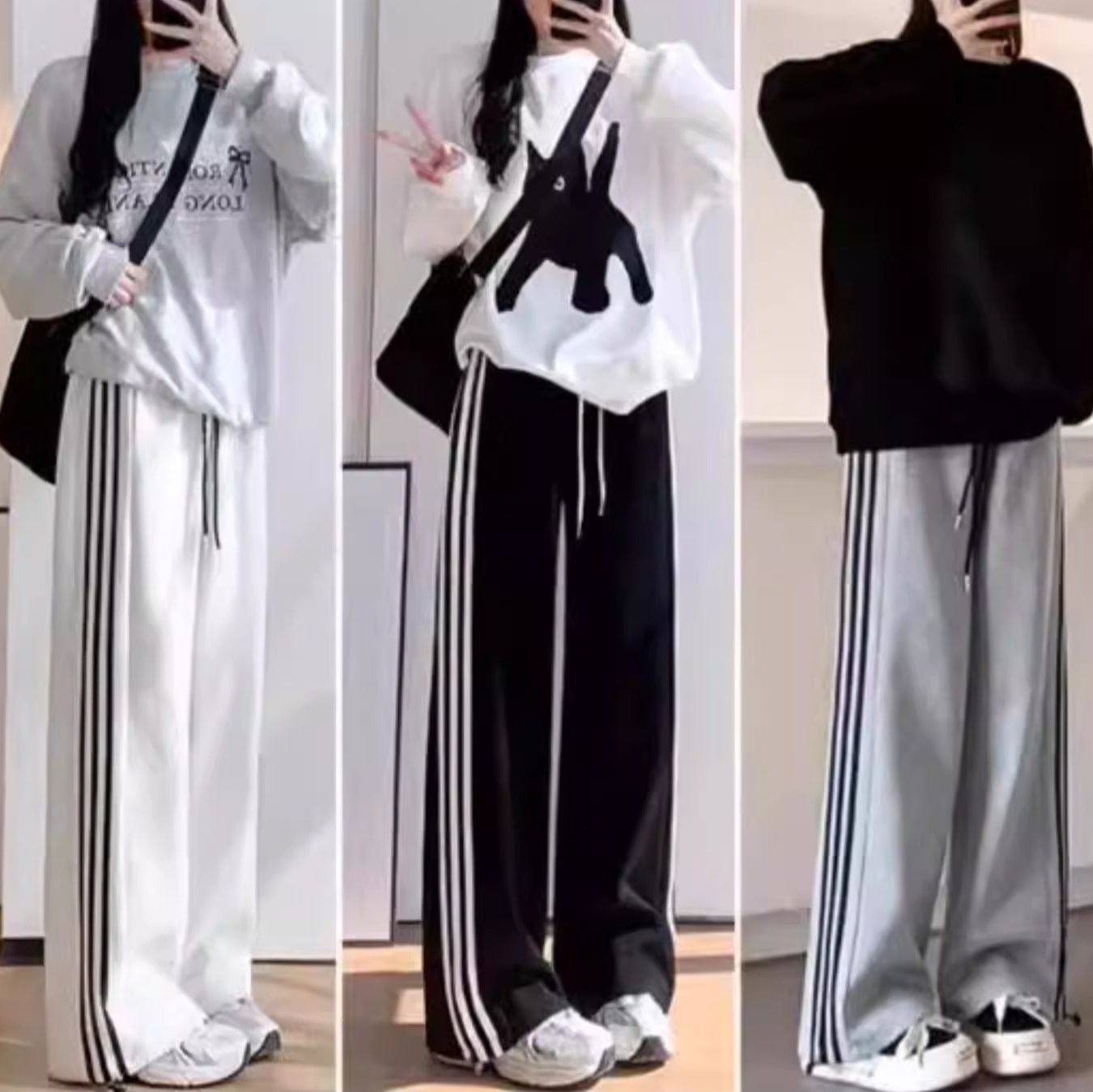 レディースワイドパンツ サイドライン入りゆったりシルエットレディースワイドパンツ