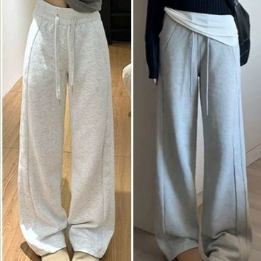 レディースワイドパンツ 裏起毛ゆったりシルエット紐付きワイドパンツ