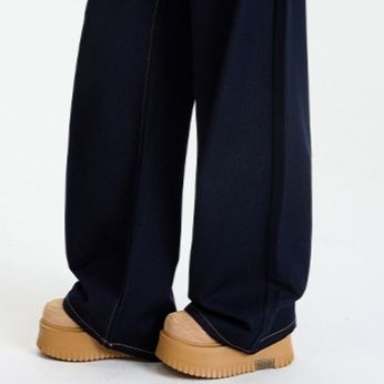 レディースワイドパンツ ハイウエストゆったりシルエットデニムワイドパンツ