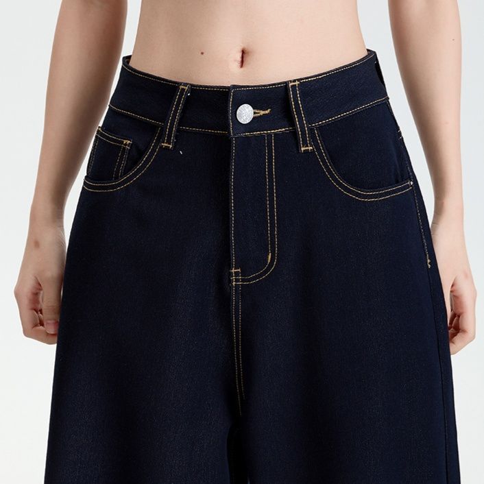 レディースワイドパンツ ハイウエストゆったりシルエットデニムワイドパンツ