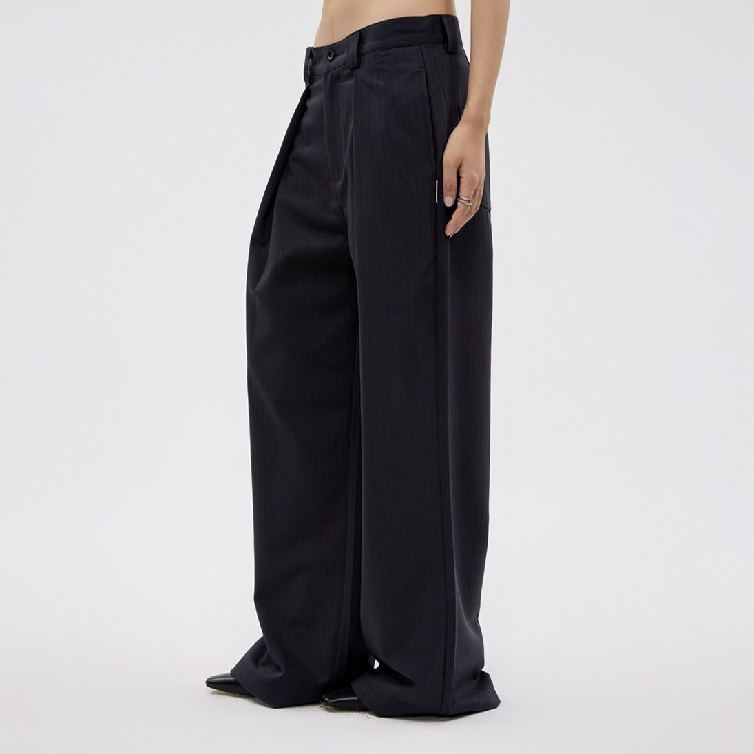 レディースワイドパンツ タック入りゆったりシルエットチノパンツ