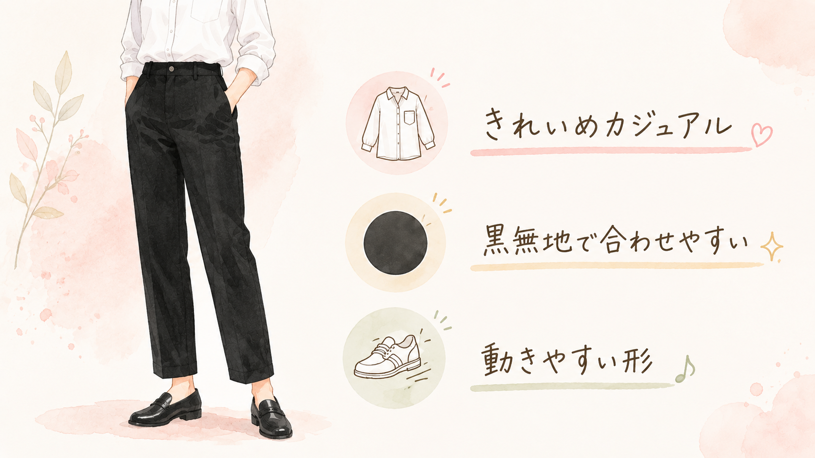 バイトで指定されるチノパンとは？女性向け黒チノパンの選び方