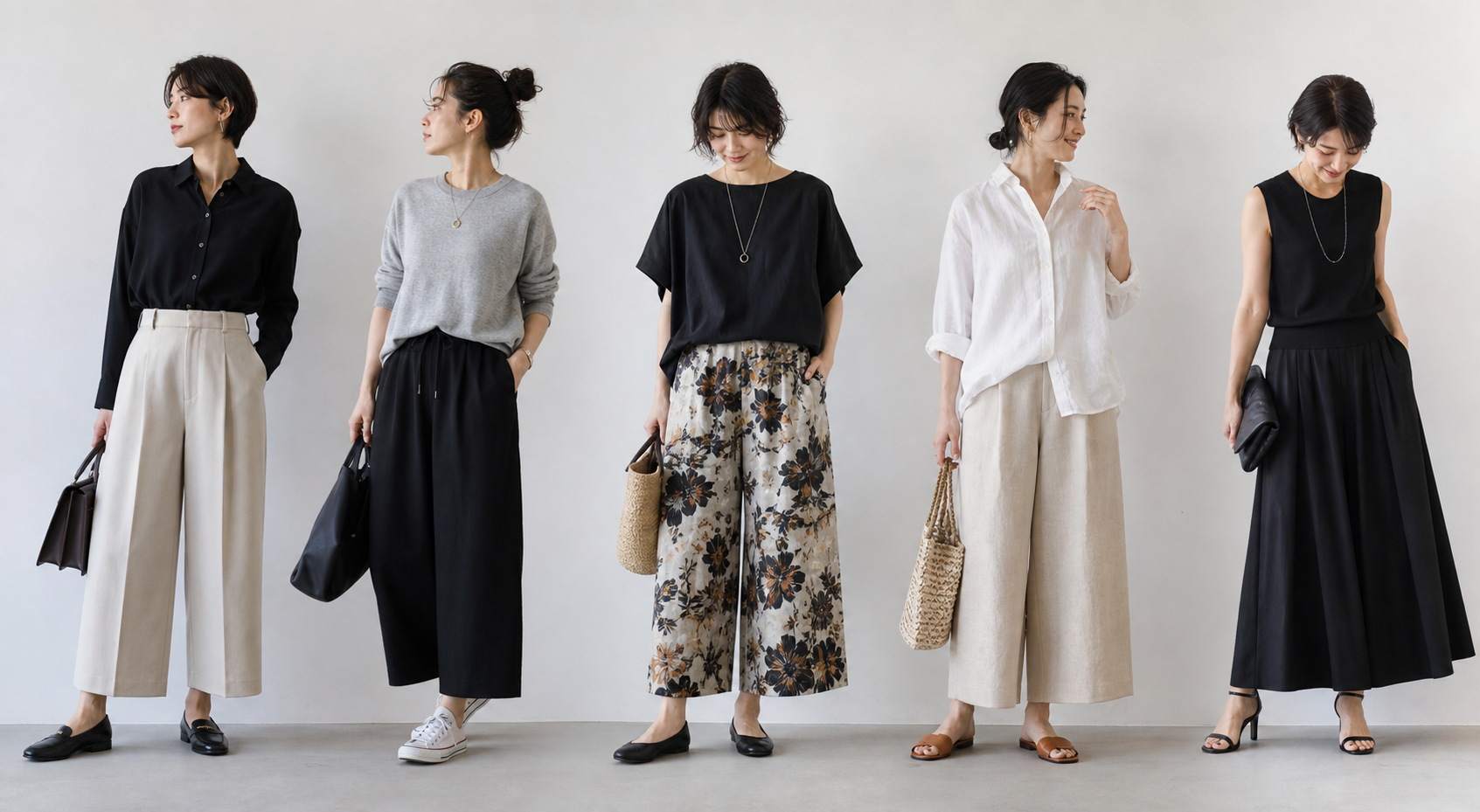きれいめからカジュアルまで5つの短めワイドパンツスタイル