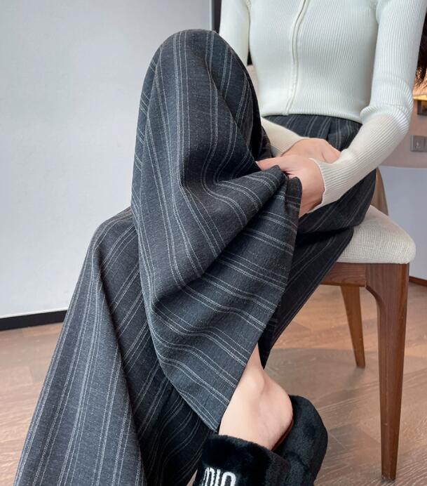レディースワイドパンツ レディース ストライプ柄ワイドパンツ ゆったりスラックス