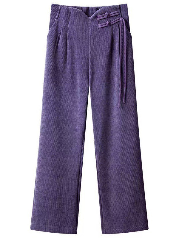 レディースワイドパンツ センタープレス入りハイウエストガウチョパンツ