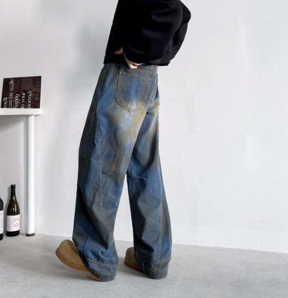 レディースワイドパンツ 絞り染めデニムワイドパンツ ゆったりボトムス