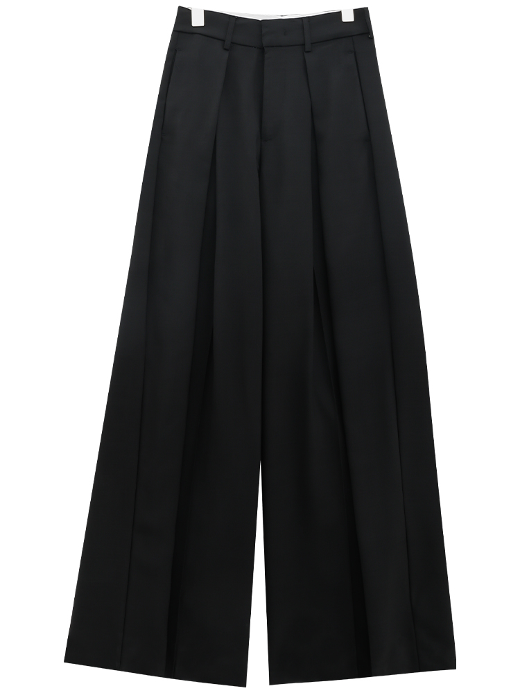 レディースワイドパンツ 優雅なハイウエストプリーツワイドパンツ