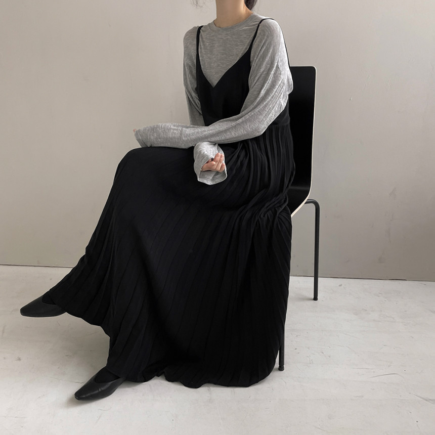 レディースワイドパンツ 女性用プリーツサロペットワンピース 無地キャミソール型