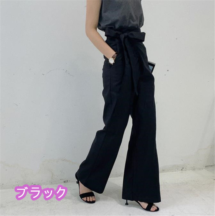 レディースワイドパンツ 麻綿混紡 無地ワイドパンツ ウエストゴム仕様 その他
