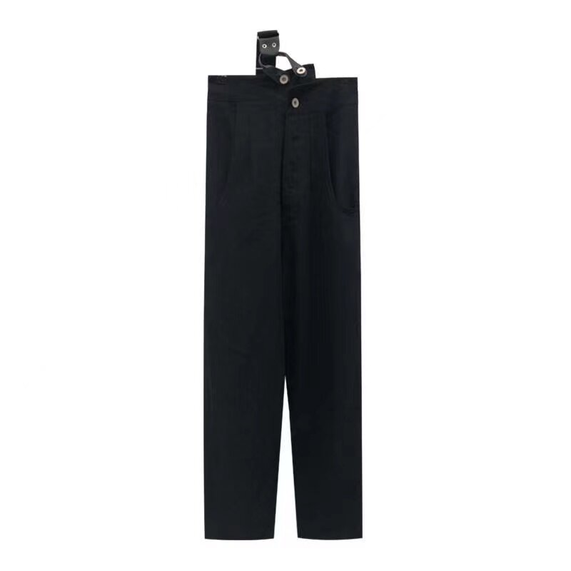 レディースワイドパンツ サスペンダー付きハイウエストゆったりチノパンツ