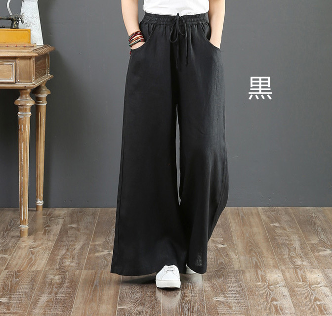 レディースワイドパンツ 綿麻混 ゆとりシルエット リネンワイドパンツ 全８色