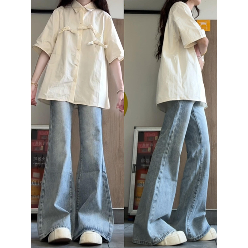 レディースワイドパンツ フレアシルエットロングデニム