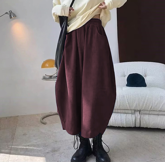 レディースワイドパンツ ゆったり風船パンツ九分丈ウエストゴム女性用その他