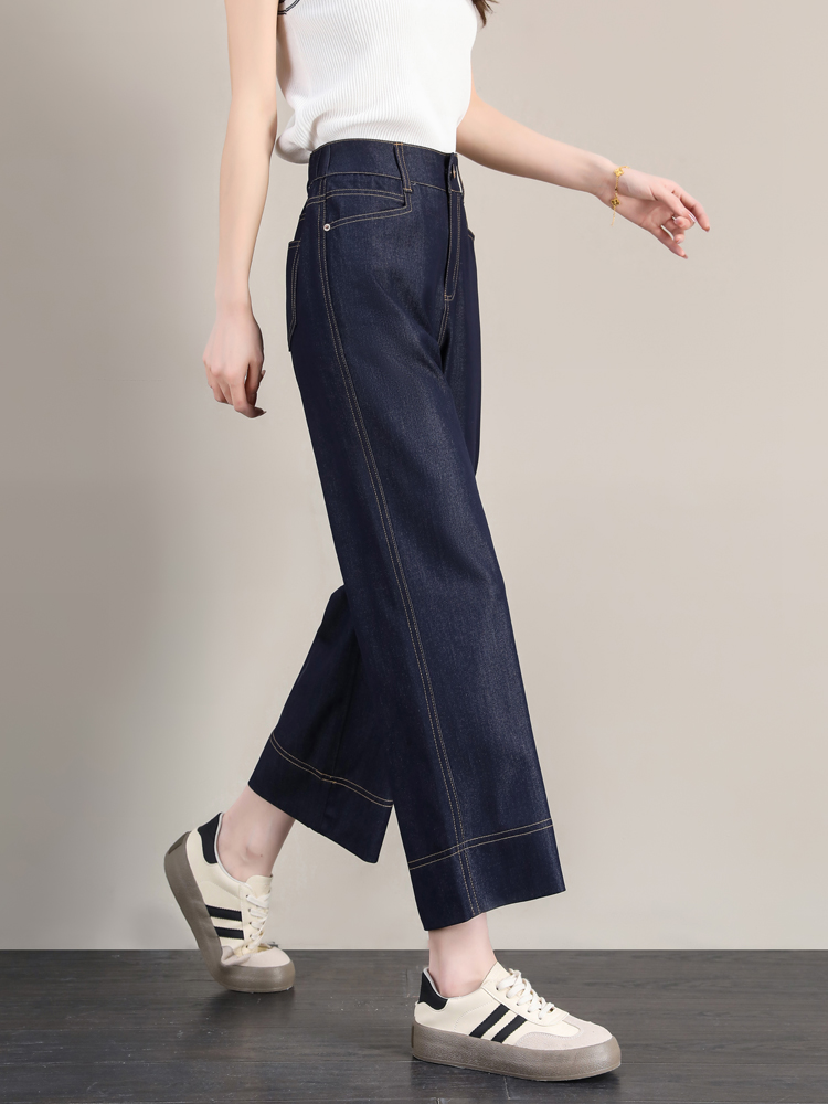 レディースワイドパンツ ハイウエストすっきりデニムワイド