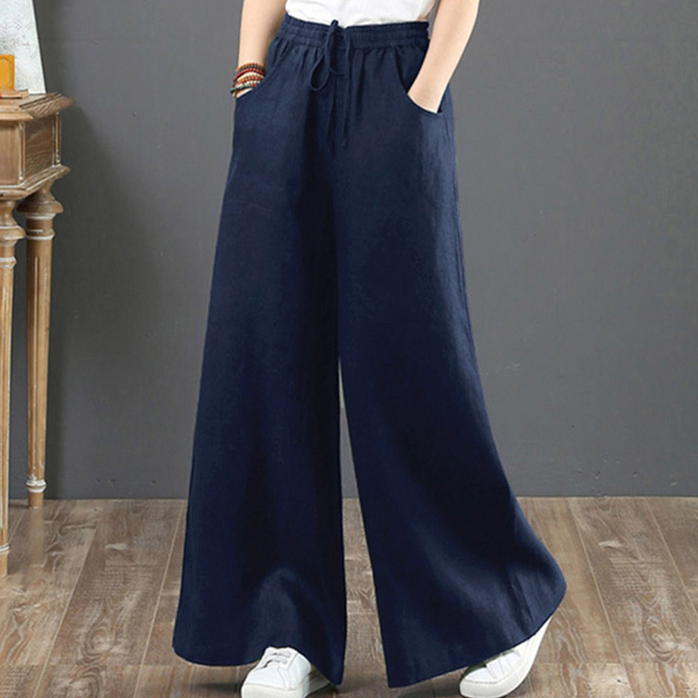 レディースワイドパンツ リネン混綿麻ワイドパンツ 春夏秋