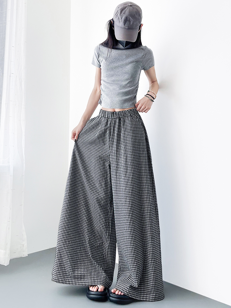 レディースワイドパンツ 格子柄ゆったりワイドパンツ