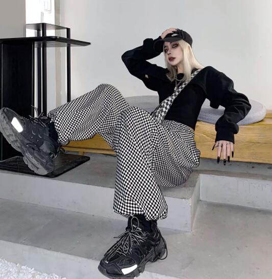 レディースワイドパンツ チェック柄ワイドパンツ レディース ゆったり千鳥格子