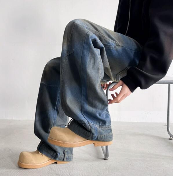 レディースワイドパンツ 絞り染めデニムワイドパンツ ゆったりボトムス