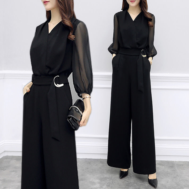 レディースワイドパンツ 黒パンツドレス 大きいサイズ対応 着痩せ効果 脚長シルエット