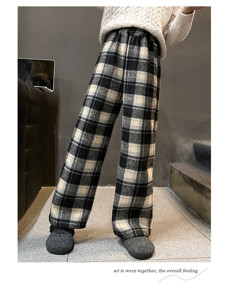 レディースワイドパンツ もこもこチェックワイドパンツ