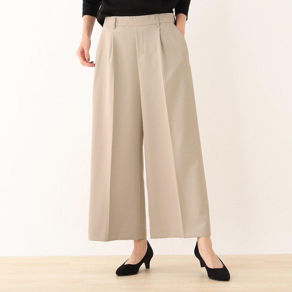レディースワイドパンツ タックデザイン美シルエットワイドパンツ