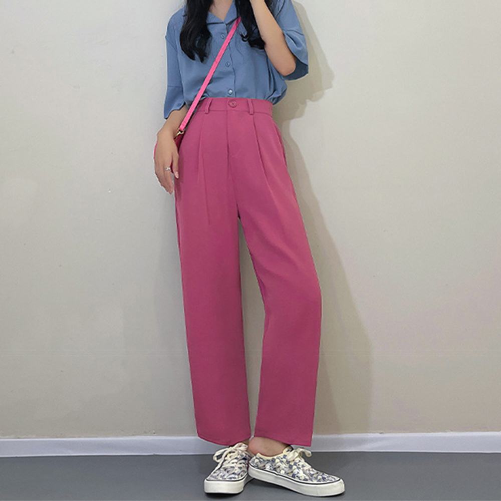 レディースワイドパンツ ハイウエストタックワイドパンツ 9分丈
