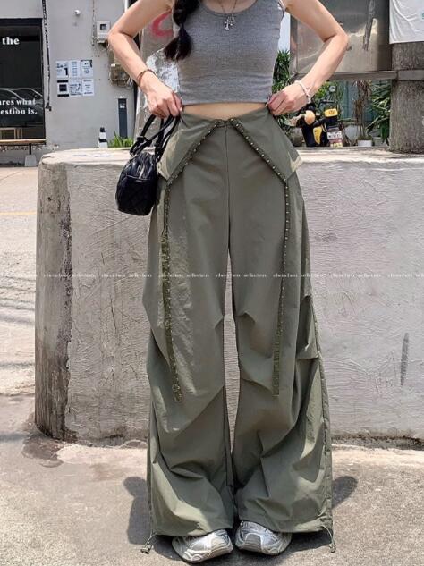 レディースワイドパンツ レディース カーゴポケット付き ワイドパンツ