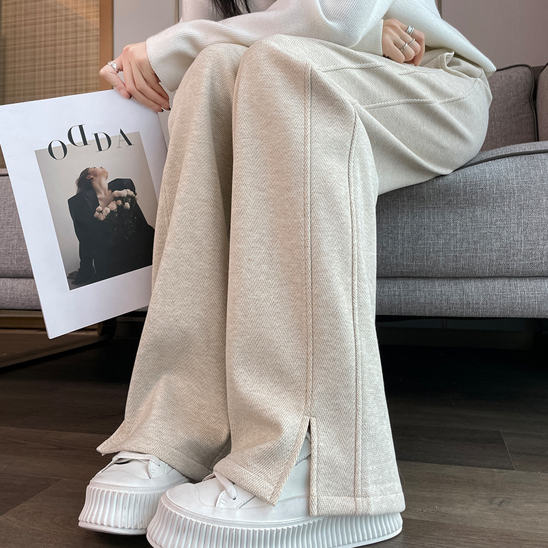 レディースワイドパンツ あったか楽ちんリブ裾ワイドパンツ