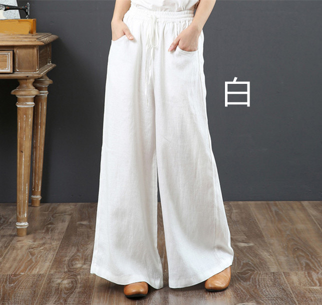 レディースワイドパンツ 綿麻混 ゆとりシルエット リネンワイドパンツ 全８色