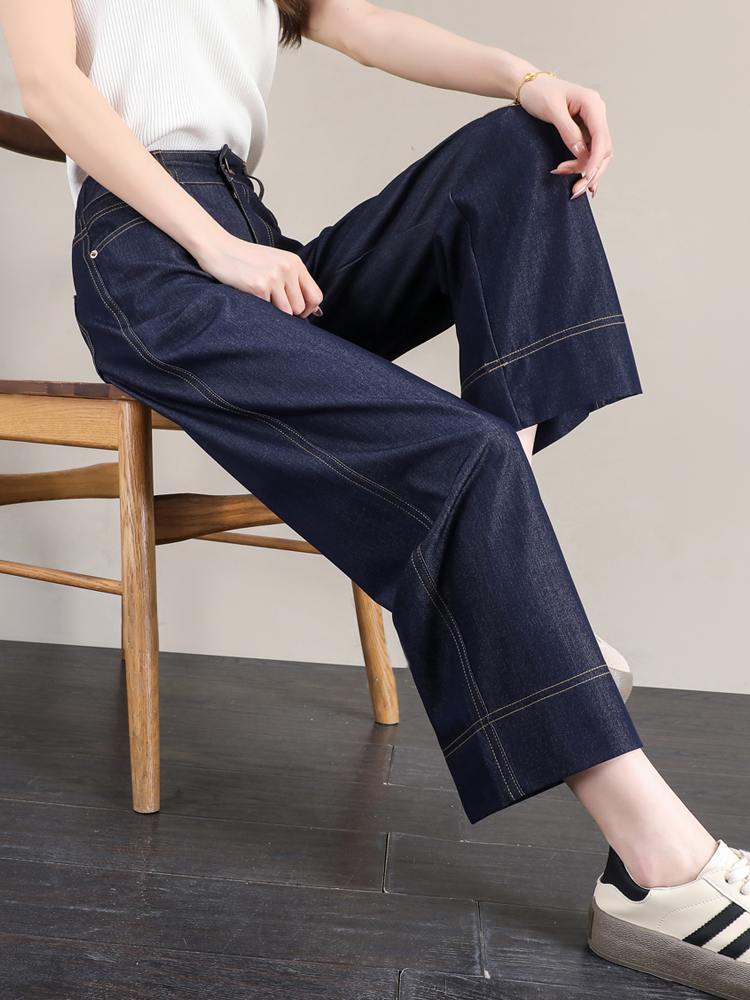 レディースワイドパンツ ハイウエストすっきりデニムワイド