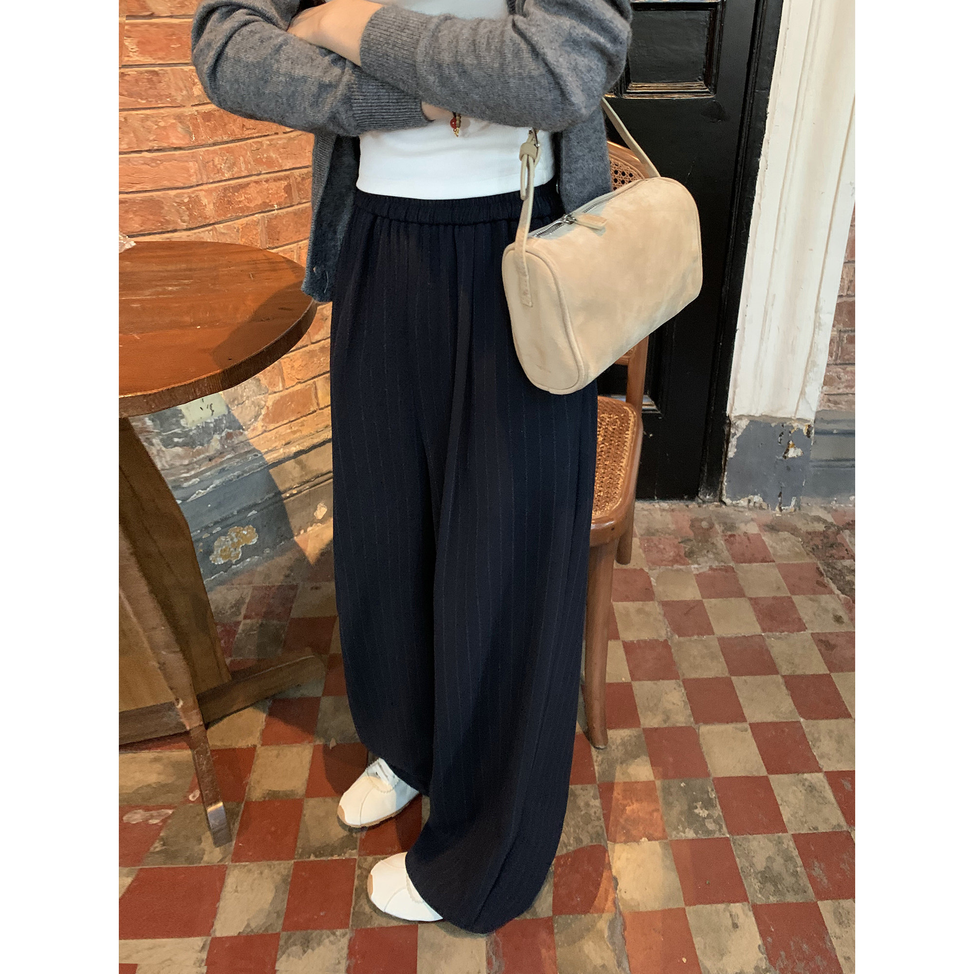 レディースワイドパンツ ゆったりシルエット落ち感美脚チノワイドパンツ