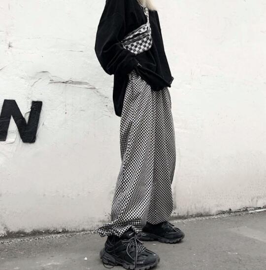 レディースワイドパンツ チェック柄ワイドパンツ レディース ゆったり千鳥格子