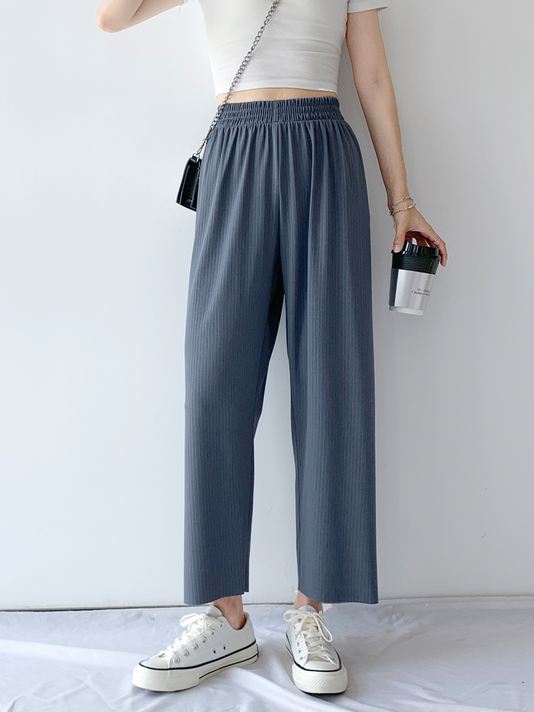 レディースワイドパンツ なめらかプリーツテーパードパンツ