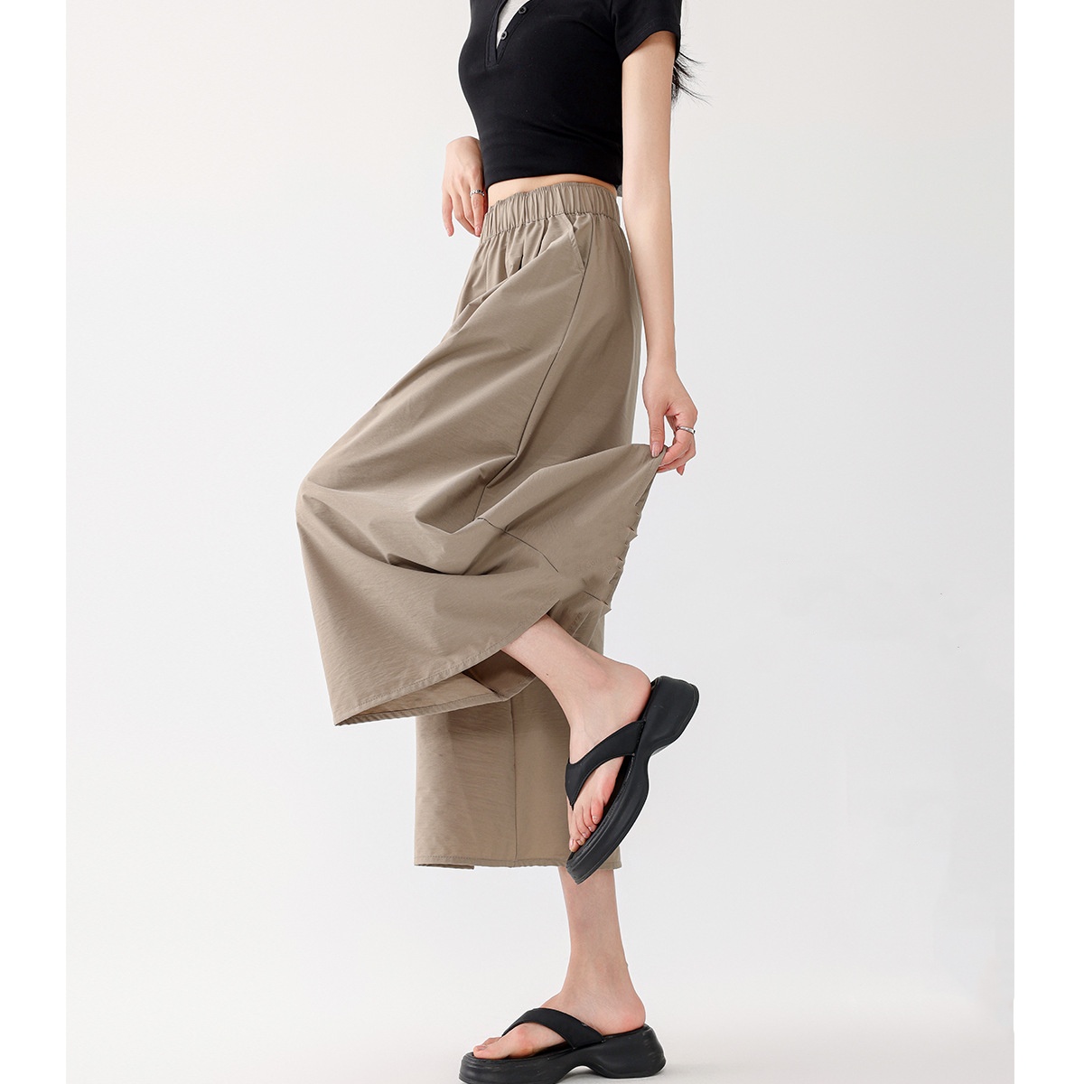 レディースワイドパンツ レディース涼感ガウチョパンツ ワイドロング