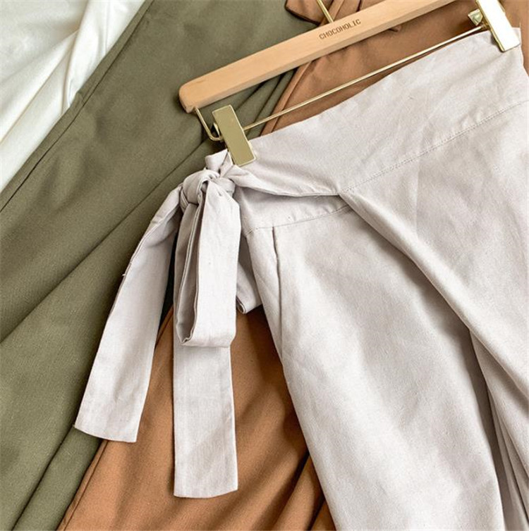 レディースワイドパンツ 麻綿混紡 無地ワイドパンツ ウエストゴム仕様 その他