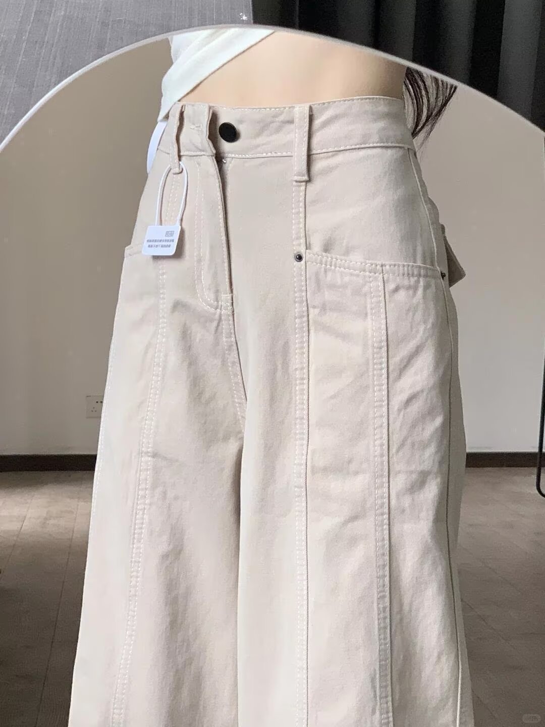 レディースワイドパンツ ハイウエストセンタープレスワイドデニムパンツ