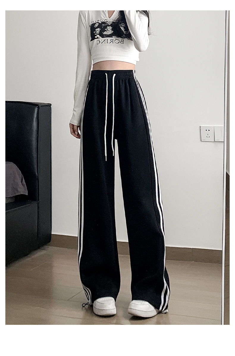 レディースワイドパンツ サイドライン入りリラックスワイドパンツ