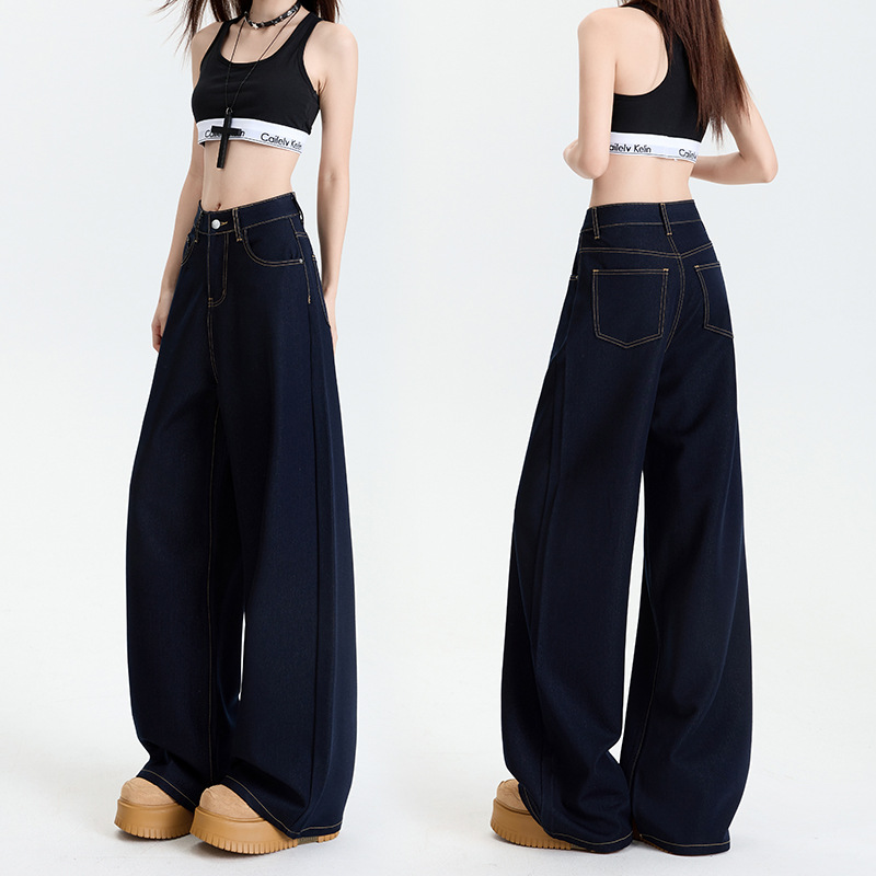 レディースワイドパンツ ハイウエストゆったりシルエットデニムワイドパンツ