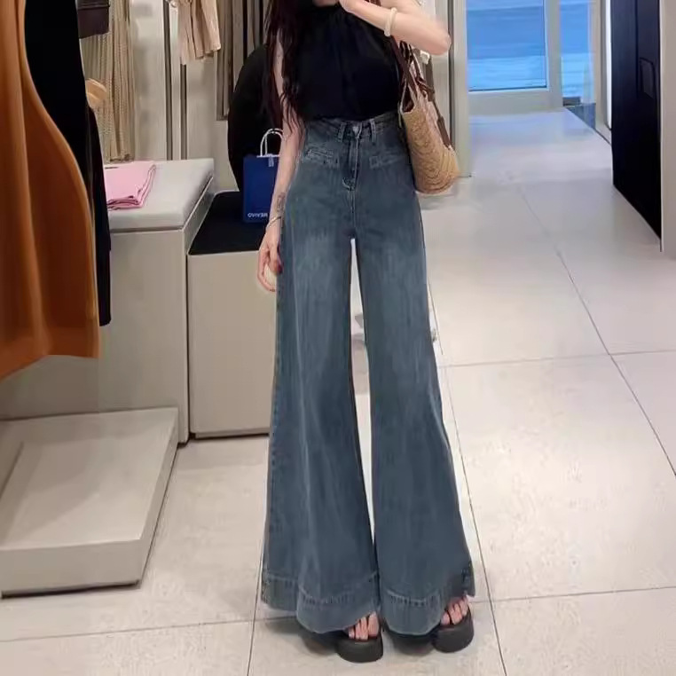 レディースワイドパンツ ゆったりシルエット極上デニムパンツ