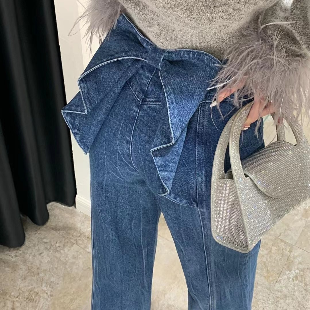 レディースワイドパンツ フリルポケットデニムパンツ